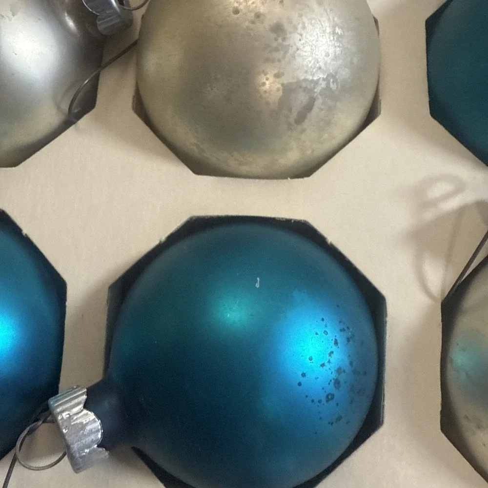 Shiny Brite Christmas ornaments (11), blue And Silver, in box‎ VINTAGE